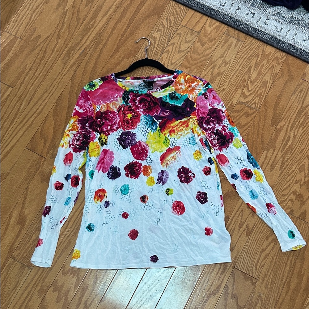 Prabal Gurung White Long-Sleeve Floral Crewneck Top